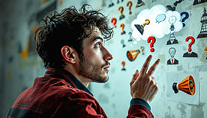 Person analysiert Manipulationstaktiken erkennen durch kritisches Denken und Aufmerksamkeit