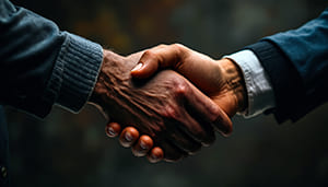 Täter-Opfer-Ausgleich: Handschlag zwischen Täter und Opfer als Symbol der Mediation