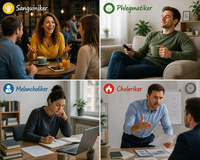 Sanguiniker Phlegmatiker Melancholiker Choleriker