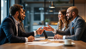 Professionelle Geschäftsleute demonstrieren die Kunst des Verhandelns