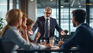 Führungskraft demonstriert Macht im beruflichen Kontext durch konstruktive Teamführung in modernem Büro