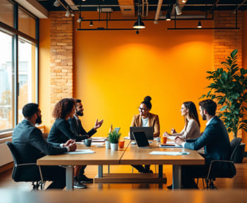 Team-Meeting zur Überwindung von Kommunikationsbarrieren