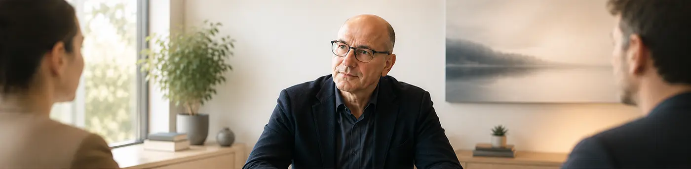 Mediator im Gespräch zwischen verschiedenen Perspektiven und ethischen Herausforderungen