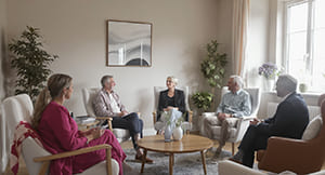 Mediator unterstützt Konfliktparteien beim vergeben erlernen durch professionelle Gesprächsführung