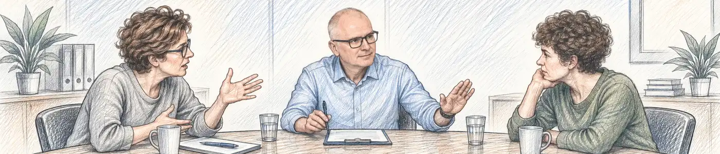 Mediator achtet auf faire Gesprächsführung und ihre Grenzen.