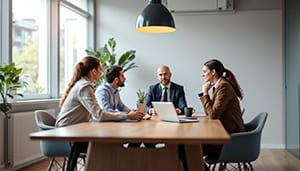 Mediator mit Klienten in der Wirtschaftsmediation